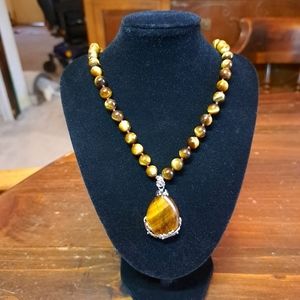 TIGERS Eye Lotus Gemstone Necklace